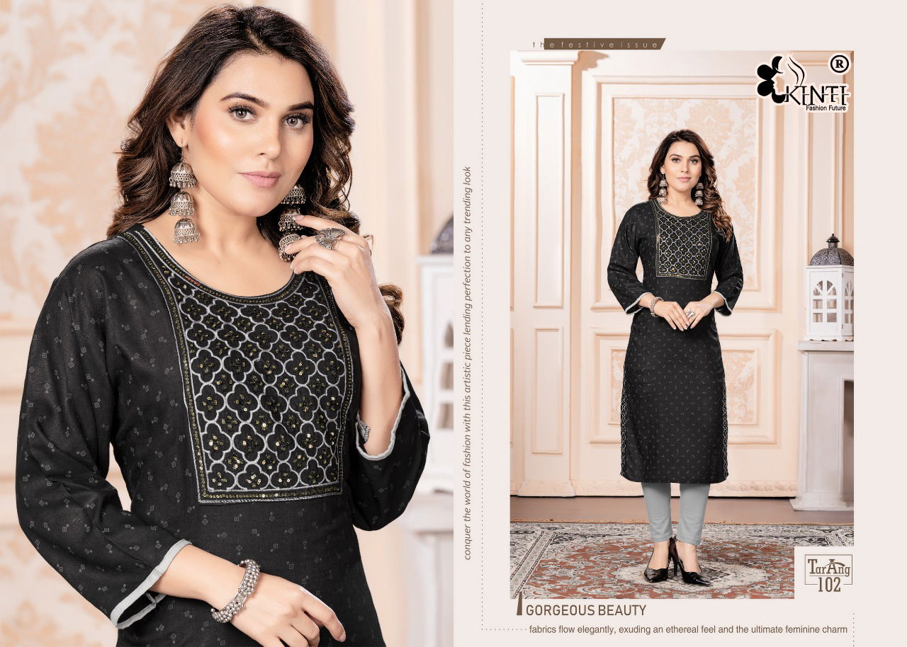 Kinti Tarang Rayon Slub Print Ethnic Wear Embroidery Kurti Collection
